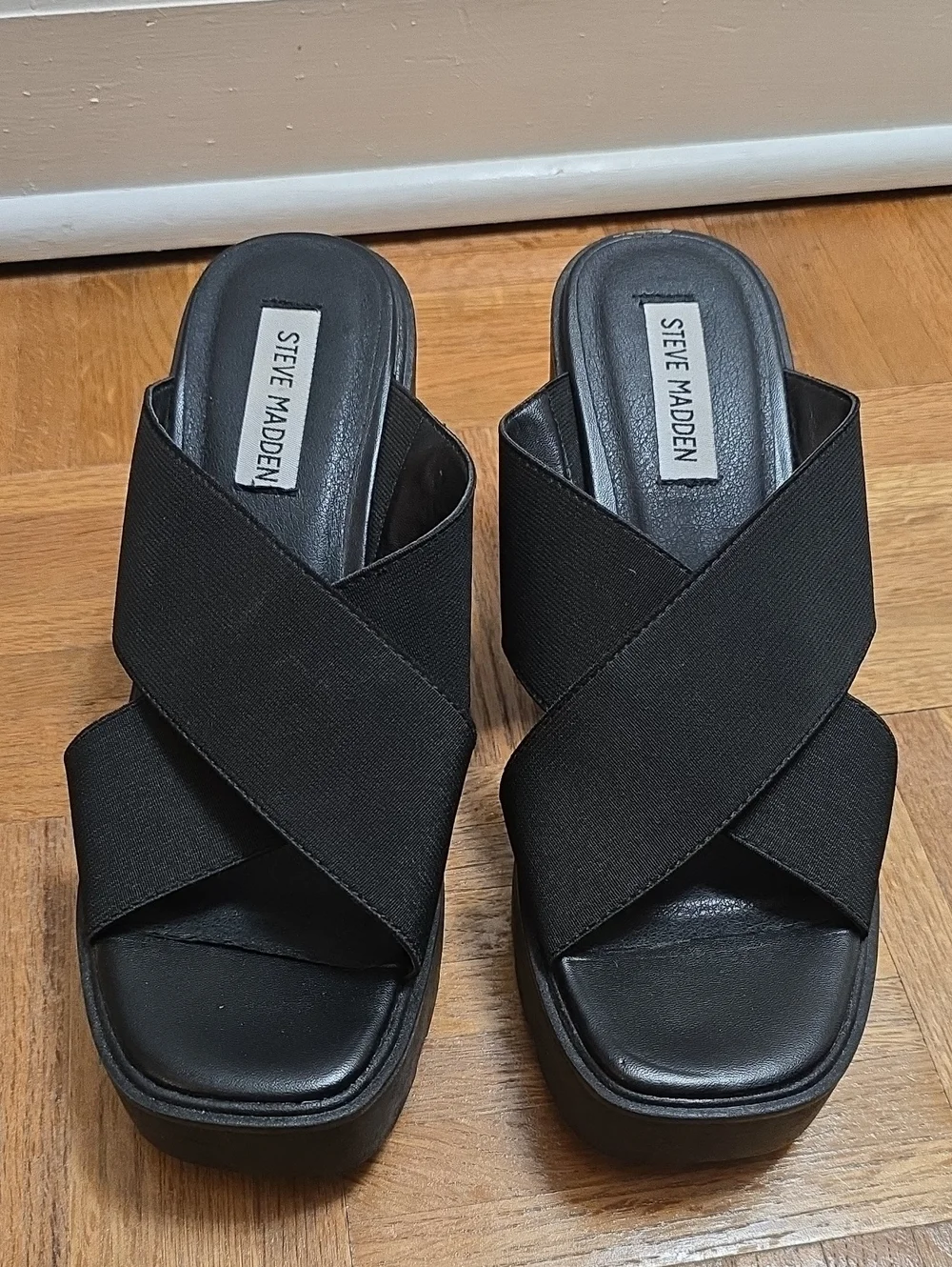 STEVE MADDEN Smash Elastic Crisscross Platform Mules Sandals